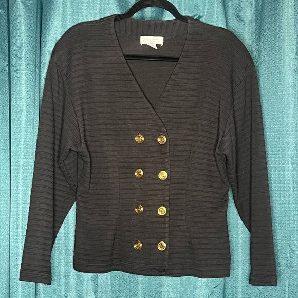 Express Campagnie Internationale Vintage 90 Black Button Cardigan Retro Blazer L - Picture 2 of 6